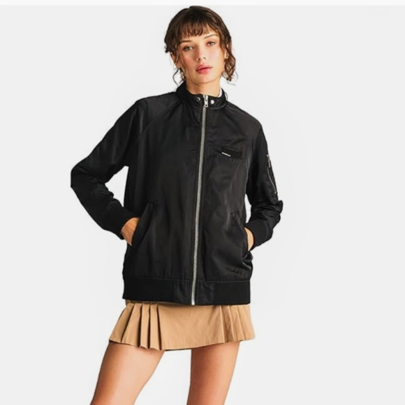 Members Only Black Satin Bomber Jacket NWOT - Picture 5 of 6